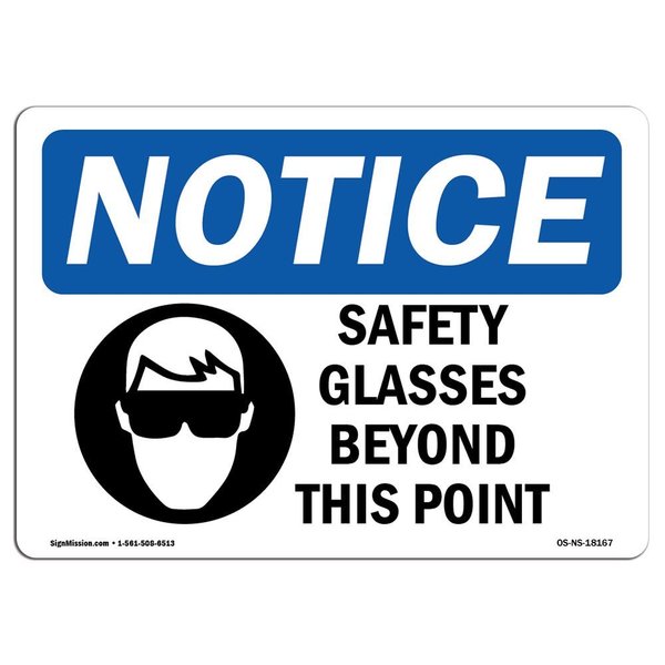 Signmission OSHA Sign, Safety Glasses Beyond This Point With Symbol, 10in X 7in Aluminum, 10" W, 7" H, Landscape OS-NS-A-710-L-18167